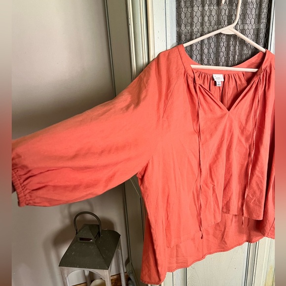 a new day Linen Blend Loose Flowy Hi-Low Balloon Sleeve Top Coral Size Large - Picture 4 of 4
